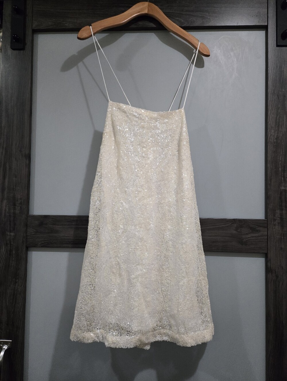 Free People Retro Babe Sparkle Mini Dress Sequin Embellished in Cream Small